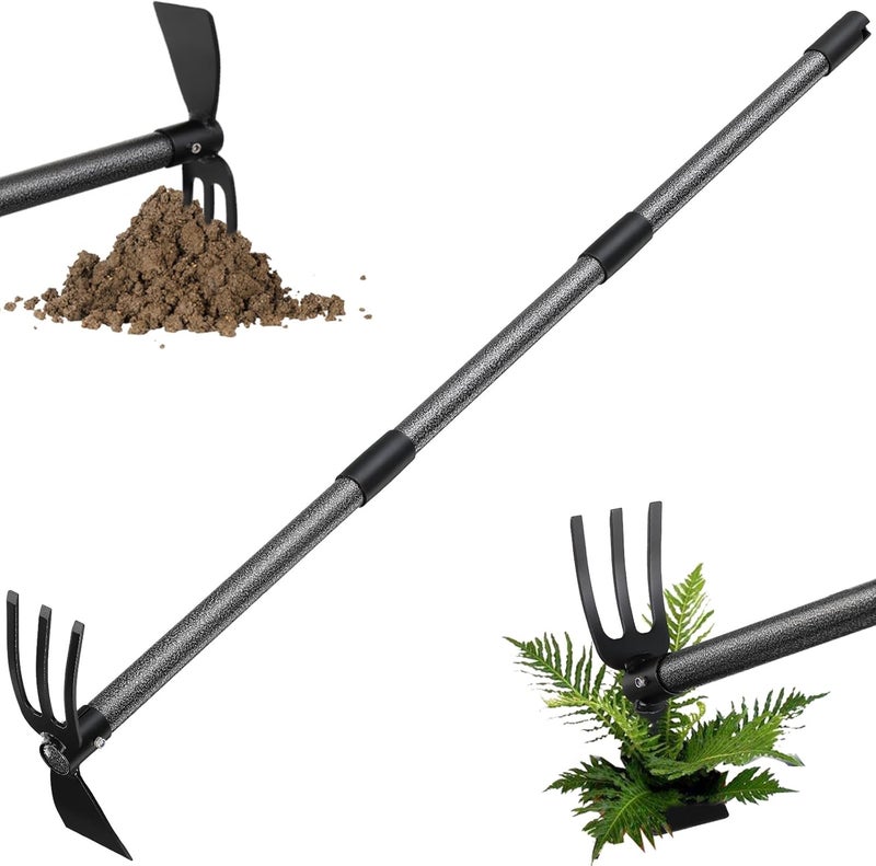 PoPoHoser Garden Hoe Tool, 2-in-1 Heavy Duty Dual-Head Weeding Tool, 45" Adjustable Long Handle Cultivator for Weeding, Tilling, Lawn Yard Flower Bed Gardening Tool - Image 1